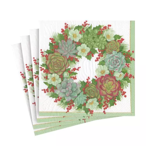 16080l caspari succulent wreath paper luncheon napkins 20 per package 28847945023623 1024x1024
